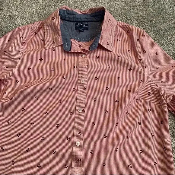 Women’s Izod Maroon stripped button down with blue anchors size large - Picture 2 of 8